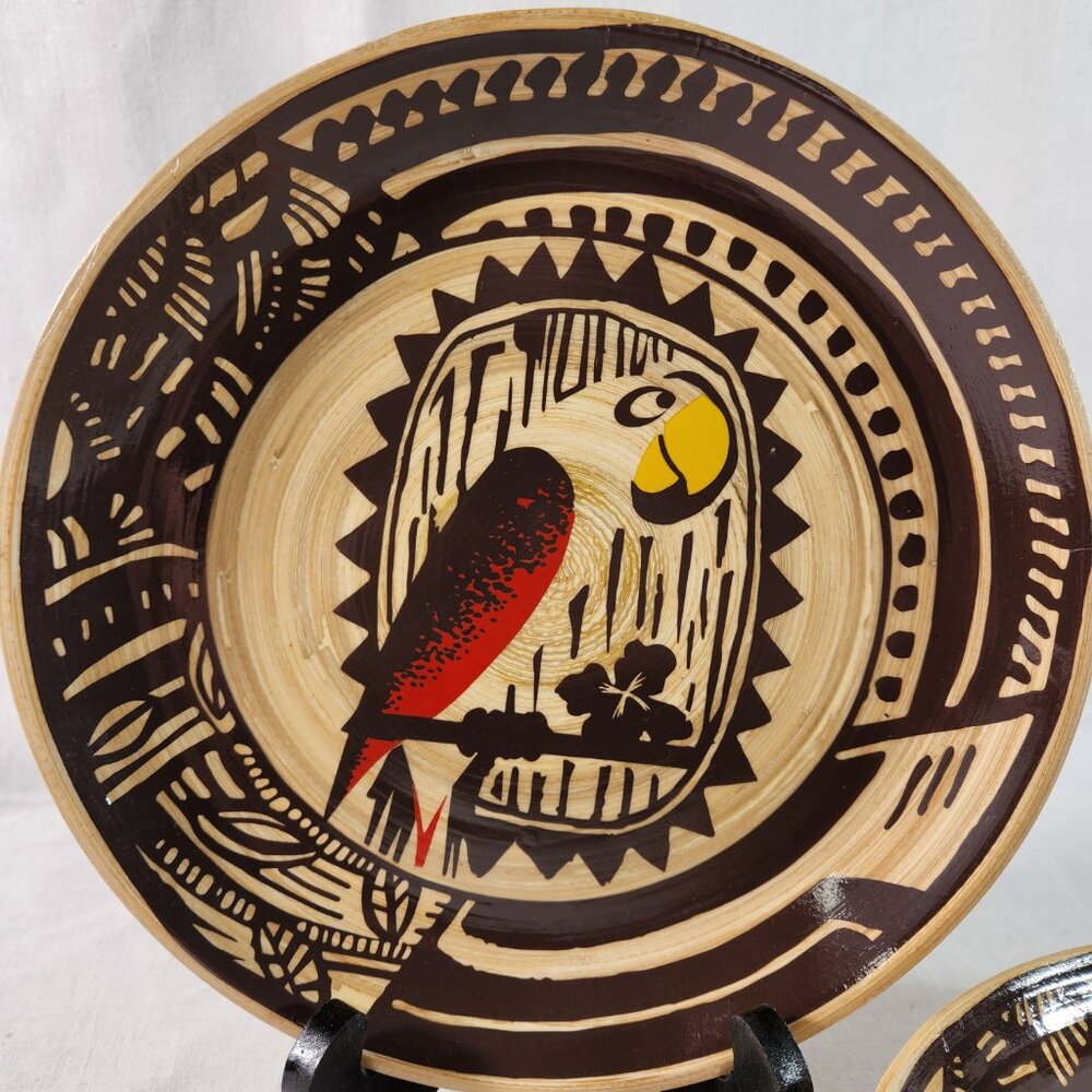Disney Parks Enchanted Tiki Room 9" Bamboo Jose The Parrot Plate 4 PIECE Set EUC - Picture 3 of 7